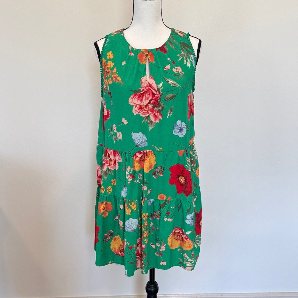 Umgee Kelly Green Floral Sleeveless Dress Size Small